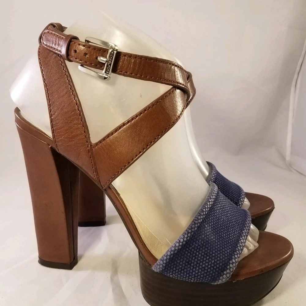 SIZE US 8 M 《《Michael kors》》 sandals shoes brown leather high heel woman EUC